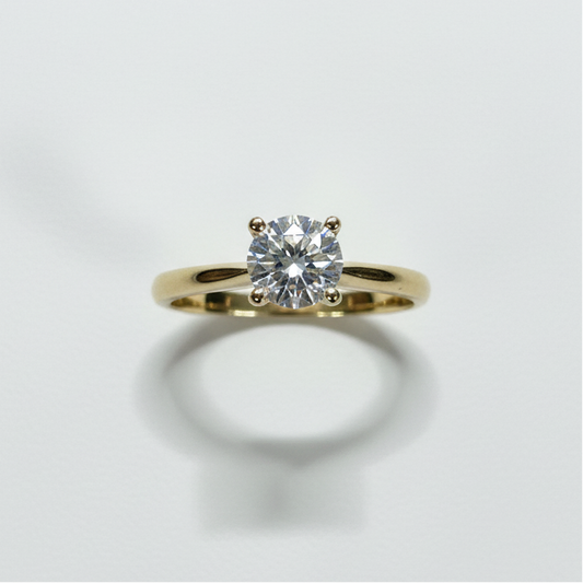 10K gold moissanite ring top view showing moissanite sparkle expert craftsmanship