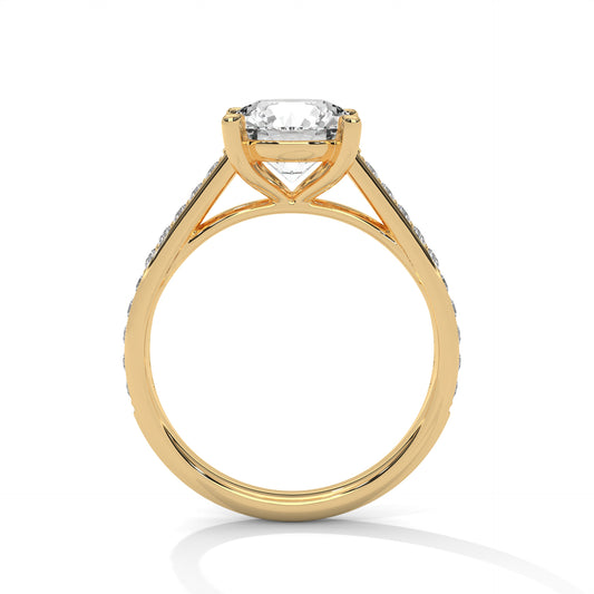 2 carat Cathedral Round Solitaire Pavé engagement ring in yellow gold - Bijouterie Del Moral (view 2)