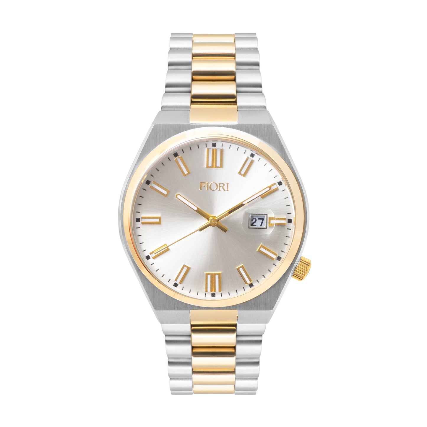 Fiori 3955 Screw Crown Watch - Silver Dial Two-Tone Gold