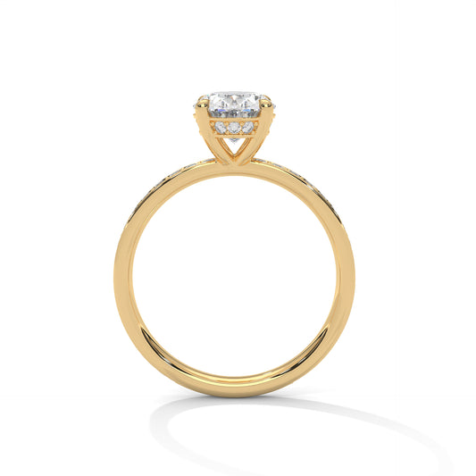 Oval Hidden Halo Engagement Ring with Eternity Band DM-040
