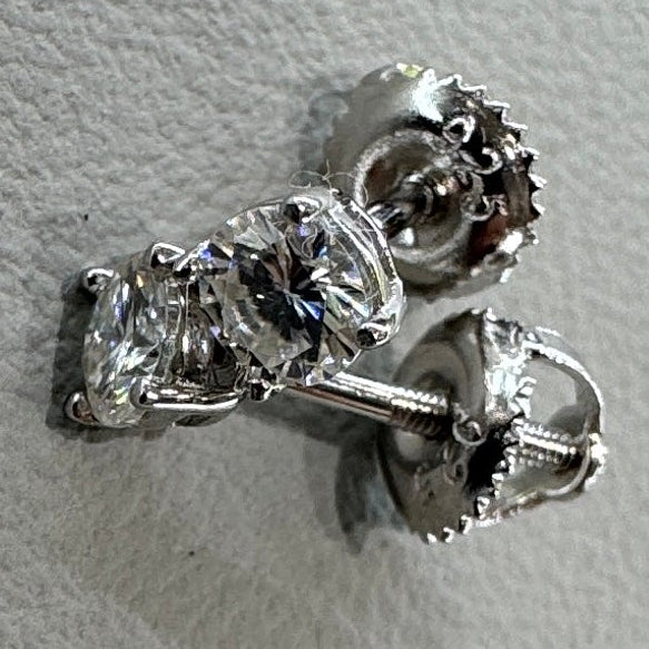 4mm moissanite studs detail showing brilliant fire sterling silver rhodium plated luxurious finish