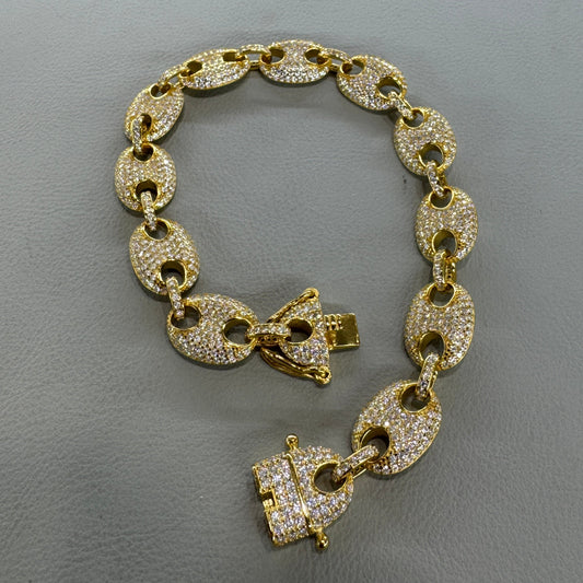 Sterling silver coffee bean link bracelet gold overlay with moissanite 8 inch unique luxury design