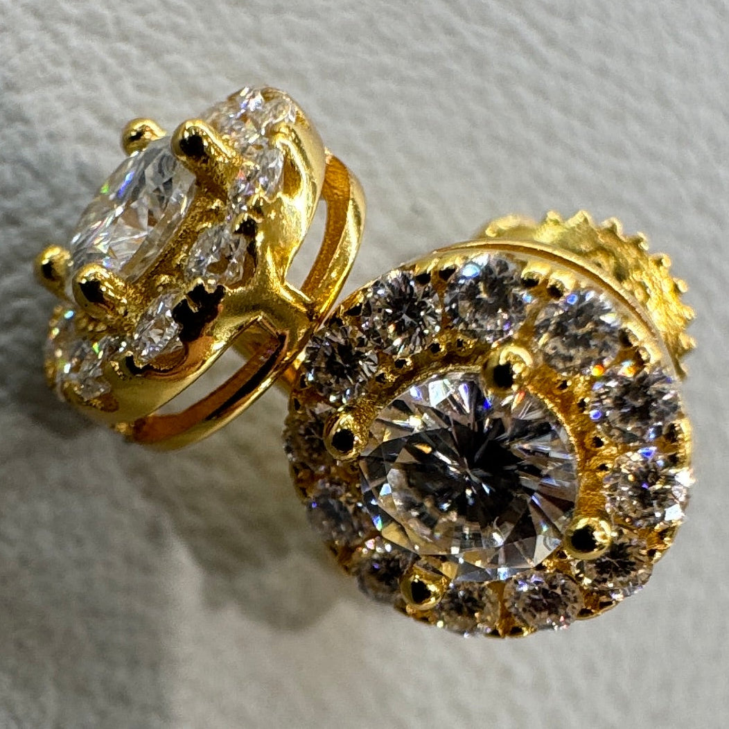 Moissanite studs with accent stones in sterling silver overlaid in gold model (E0340SMS)