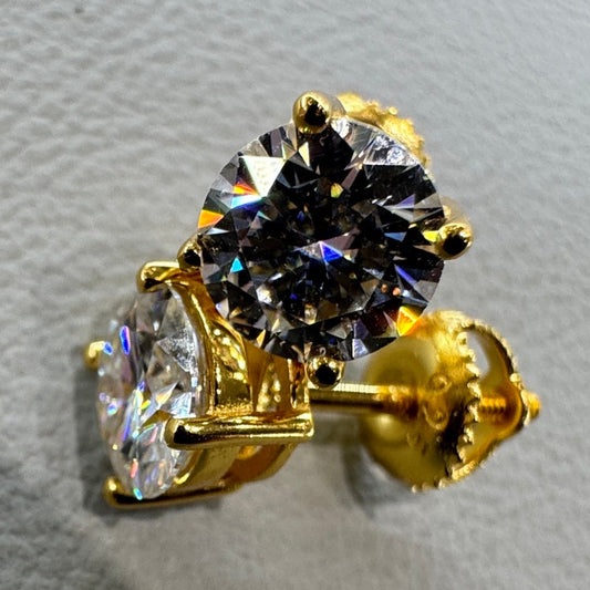 6.5mm moissanite stud earrings sterling silver gold overlay brilliant sparkle 1 carat equivalent