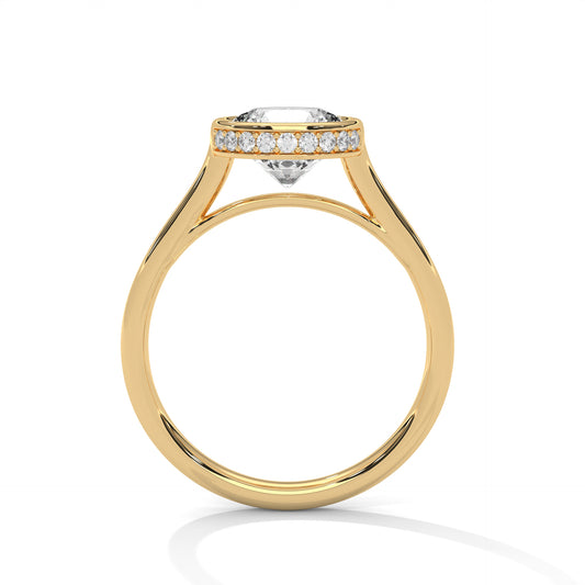 2 carat Round Bezel-Set Hidden Halo engagement ring in yellow gold - Bijouterie Del Moral (view 2)