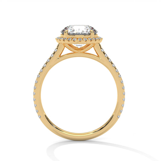 Round Halo Engagement Ring with Pavé Band DM-014