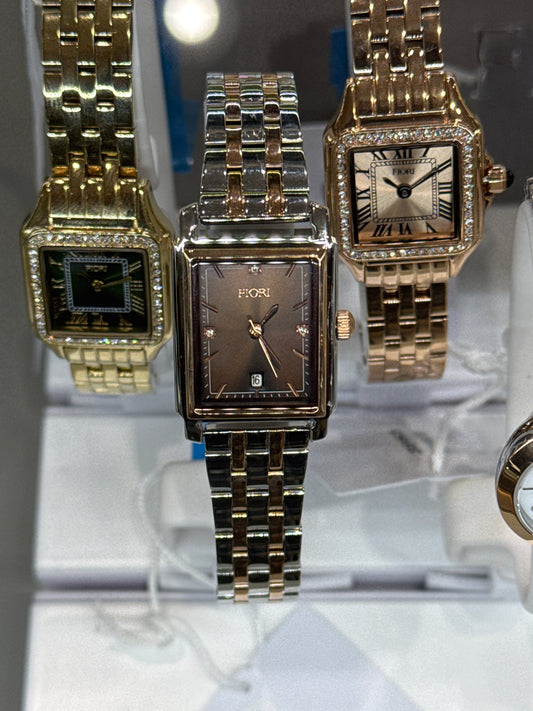 Fiori 3971 Men's Rectangular Watch - Black Dial Two-Tone Rose Gold