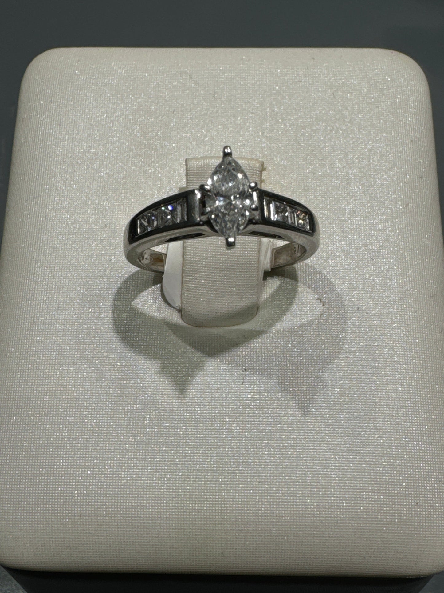 14K White Gold Ring with 1.10CT Marquise and Princess Diamonds Ring