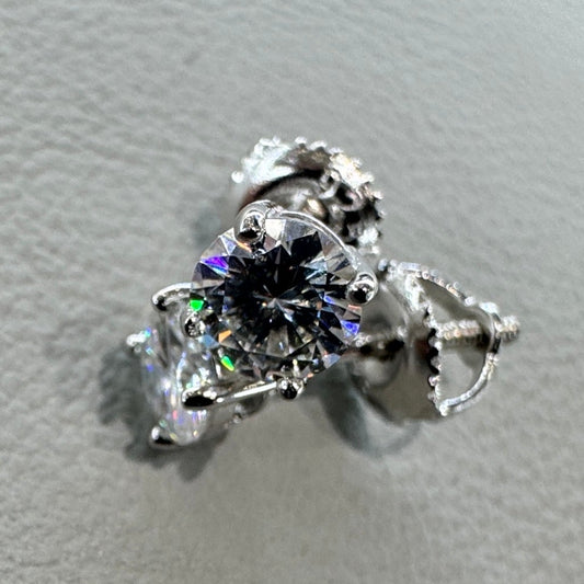 Pendientes de moissanita de 5 mm en plata de ley rodiada MJJVG-E002SMS-5 mm