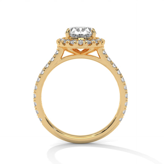 2 carat Oval Halo Pavé Band engagement ring in yellow gold - Bijouterie Del Moral (view 2)