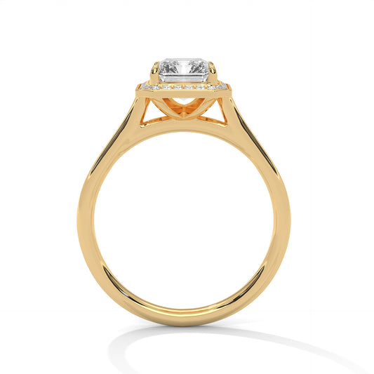 2 carat Emerald Cut Halo engagement ring in yellow gold - Bijouterie Del Moral (view 2)