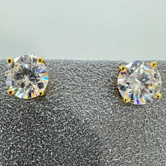 8mm moissanite stud earrings sterling silver gold overlay brilliant sparkle 2 carat equivalent bold statement