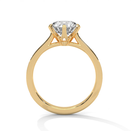 Round Solitaire Engagement Ring with Pavé Band DM-009