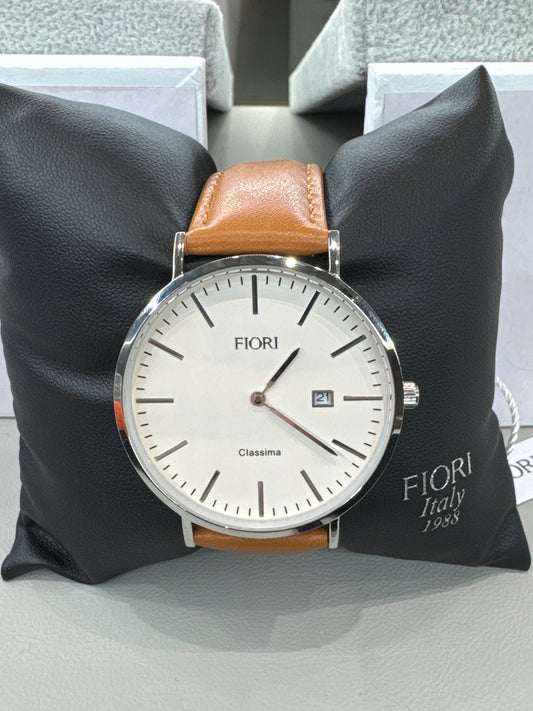 Montre Fiori en acier inoxydable avec bracelet en cuir véritable #3676 Watch