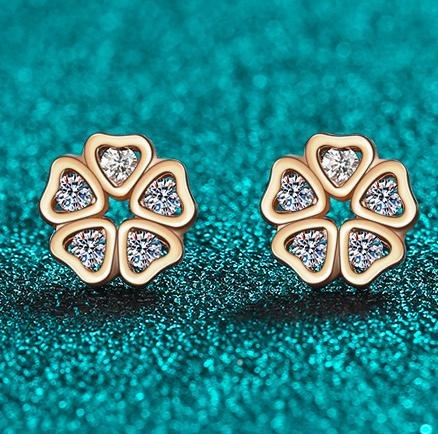 Moissanite Clover Stud Earrings - Gold Plated 925 Sterling Silver (AZ1034-E)