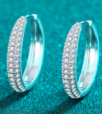 Pave Moissanite Hoop Earrings - 925 Sterling Silver (AZ1102-E)