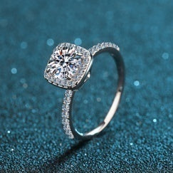 Cushion Halo Moissanite Ring - 925 Sterling Silver (AZ117-J)