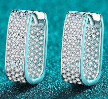 Rectangular Pavé Moissanite Hoop Earrings - 925 Sterling Silver (AZ1353-E)