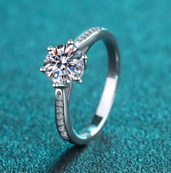 Moissanite Ring with Pave Band - 925 Sterling Silver (AZ150-J)
