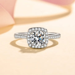 Cushion Halo Moissanite Ring - 925 Sterling Silver (AZ304-J)