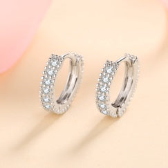 Moissanite Huggie Hoop Earrings - 925 Sterling Silver (AZ309-E)