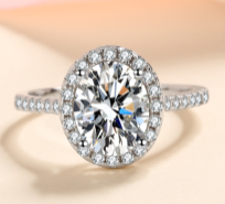 Oval Halo Moissanite Ring - 925 Sterling Silver (AZ355-J)