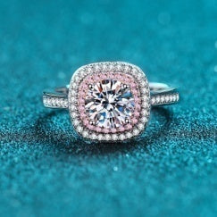 Square Halo Moissanite Ring - 925 Sterling Silver (AZ407-J)