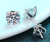 Moissanite Push-Back Stud Earrings - 925 Sterling Silver (AZ467-E)