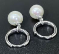 Moissanite Hoop & Pearl Earrings - 925 Sterling Silver (AZ492-E)