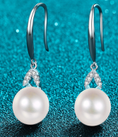 Pearl Drop Hoop Earrings with Moissanite - 925 Sterling Silver (AZ493-E)