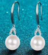 Pearl Drop Hoop Earrings with Moissanite - 925 Sterling Silver (AZ493-E)