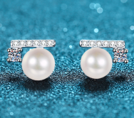 Pearl Bar Earrings with Moissanite - 925 Sterling Silver (AZ496-E)