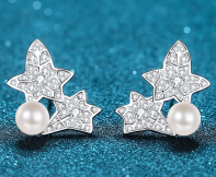 Moissanite Maple Leaf Earrings - 925 Sterling Silver (AZ499-E)