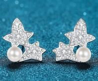 Moissanite Maple Leaf Earrings - 925 Sterling Silver (AZ499-E)