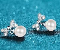 Pearl & Moissanite Stud Earrings - 925 Sterling Silver (AZ524-E)
