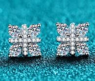 Moissanite Square Cluster Stud Earrings - 925 Sterling Silver (AZ567-E)