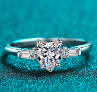 Heart Moissanite Ring with Side Stones - 925 Sterling Silver (AZ585-J)
