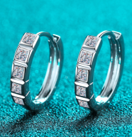 Moissanite Baguette Hoop Earrings - 925 Sterling Silver (AZ591-E)