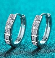 Moissanite Baguette Hoop Earrings - 925 Sterling Silver (AZ591-E)