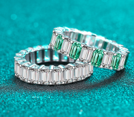 Emerald & Moissanite Baguette Ring - 925 Sterling Silver (AZ601-J)