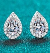 Pear Halo Moissanite Stud Earrings - 925 Sterling Silver (AZ602-E)