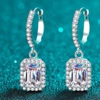 Emerald-Cut Moissanite Drop Earrings - 925 Sterling Silver (AZ655-E)