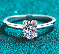 Oval Moissanite Solitaire Ring - 925 Sterling Silver (AZ695-J)