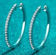 Inside-Out Moissanite Hoop Earrings - 925 Sterling Silver (AZ758-E)