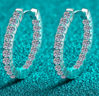Moissanite Hoop Earrings - 925 Sterling Silver (AZ797-E)
