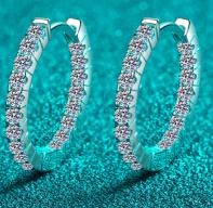 Moissanite Hoop Earrings - 925 Sterling Silver (AZ797-E)