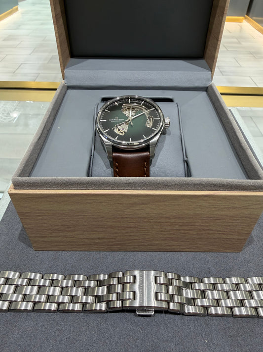 Pre-Owned Hamilton Jazzmaster Open Heart Green Dial Leather Band Automatic Men's Watch – view 2