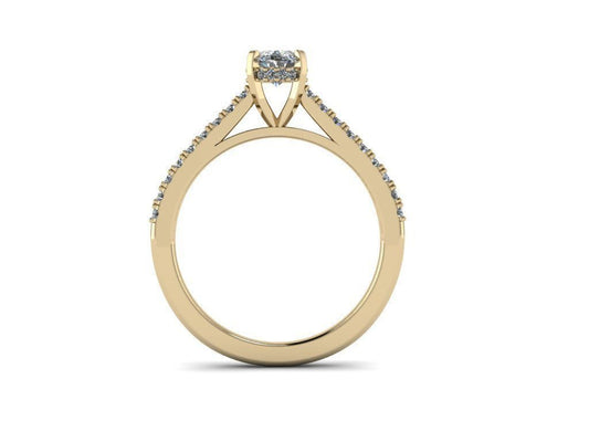 Oval Engagement Ring with Hidden Halo and Pavé Band DM-003
