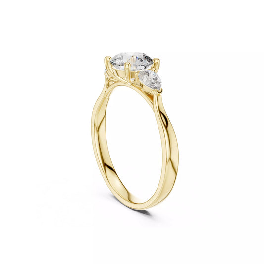 Round Three-Stone Engagement Ring with Pear Sides DM-005