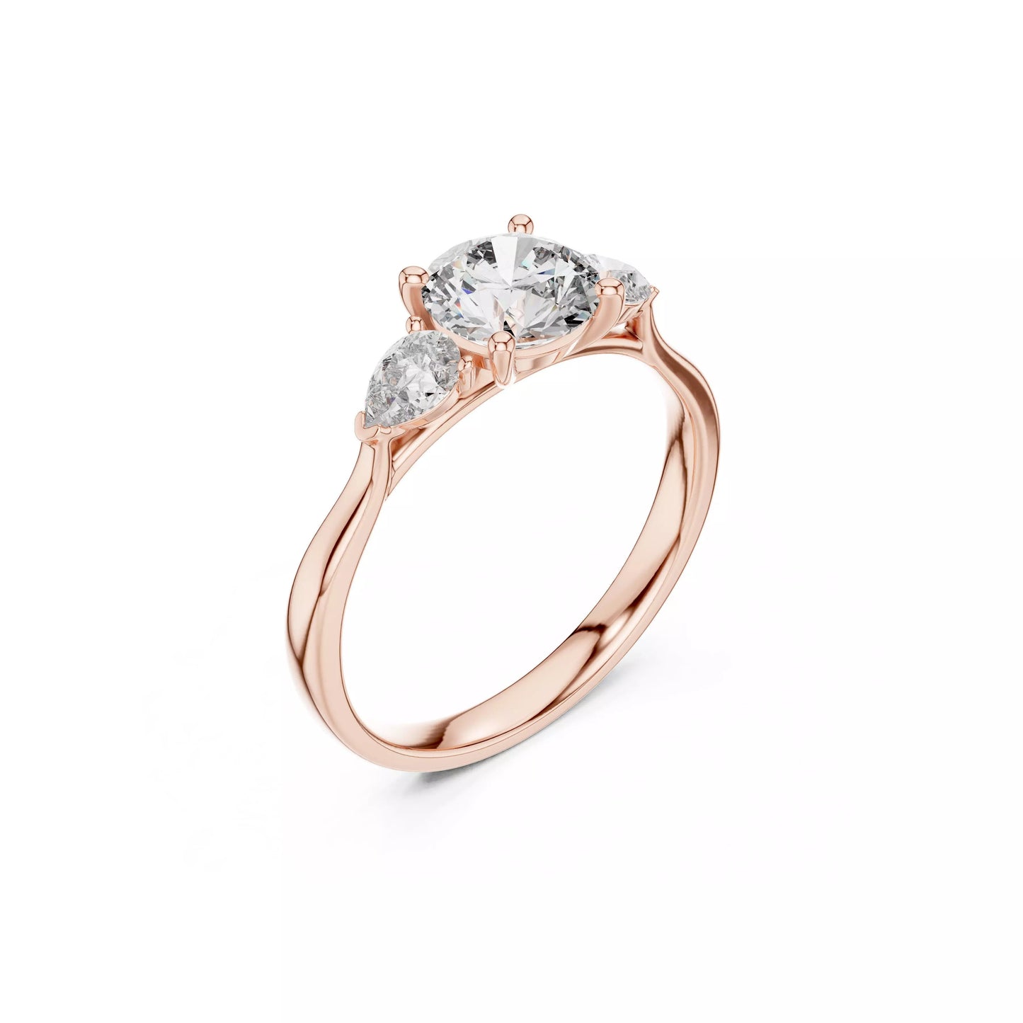 Round Three-Stone Engagement Ring with Pear Sides